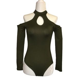 NEW A3 Design | Women's Long Sleeve Off The Shoulder Bodysuit | Olive Green | XS